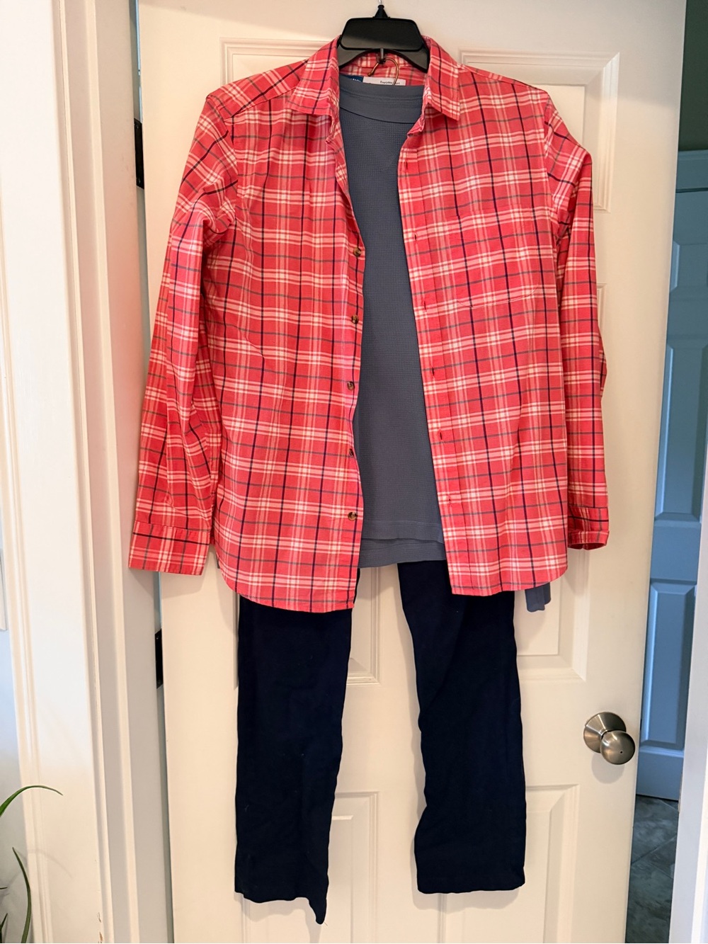 Old Navy Teen Boys 3 Piece Fall Outfit Plaid Shirt Thermal & Navy Chinos